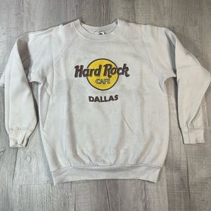 Vintage 80s Hard Rock Cafe Dallas White Sweatshirt Large Made In USA